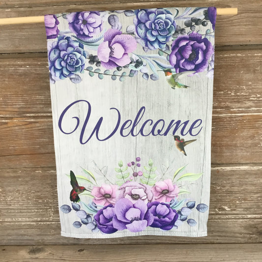 Welcome Hummingbirds & Flowers Garden Flag