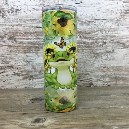 Sunflower Frog Skinny Tumbler with Straw & Lid