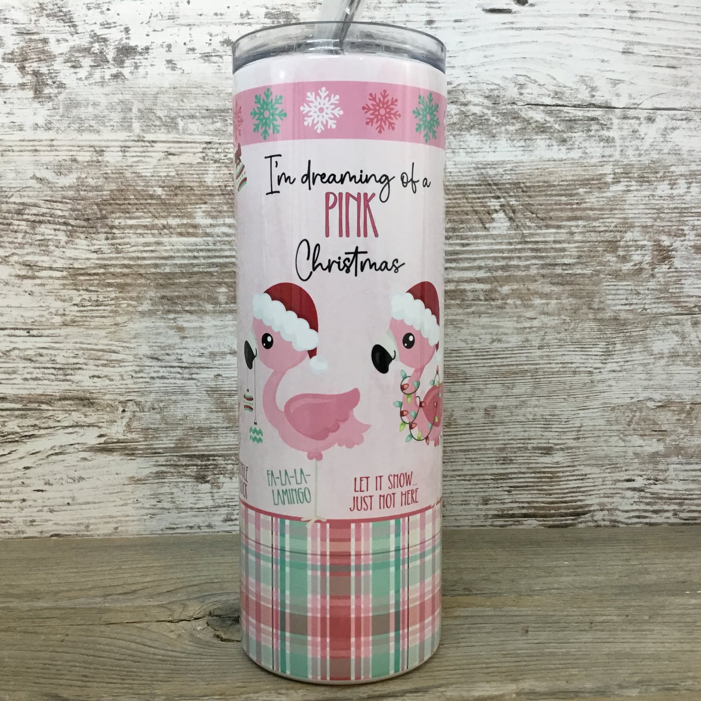 Flamingo Pink Christmas 20 oz Skinny Tumbler with Straw & Lid