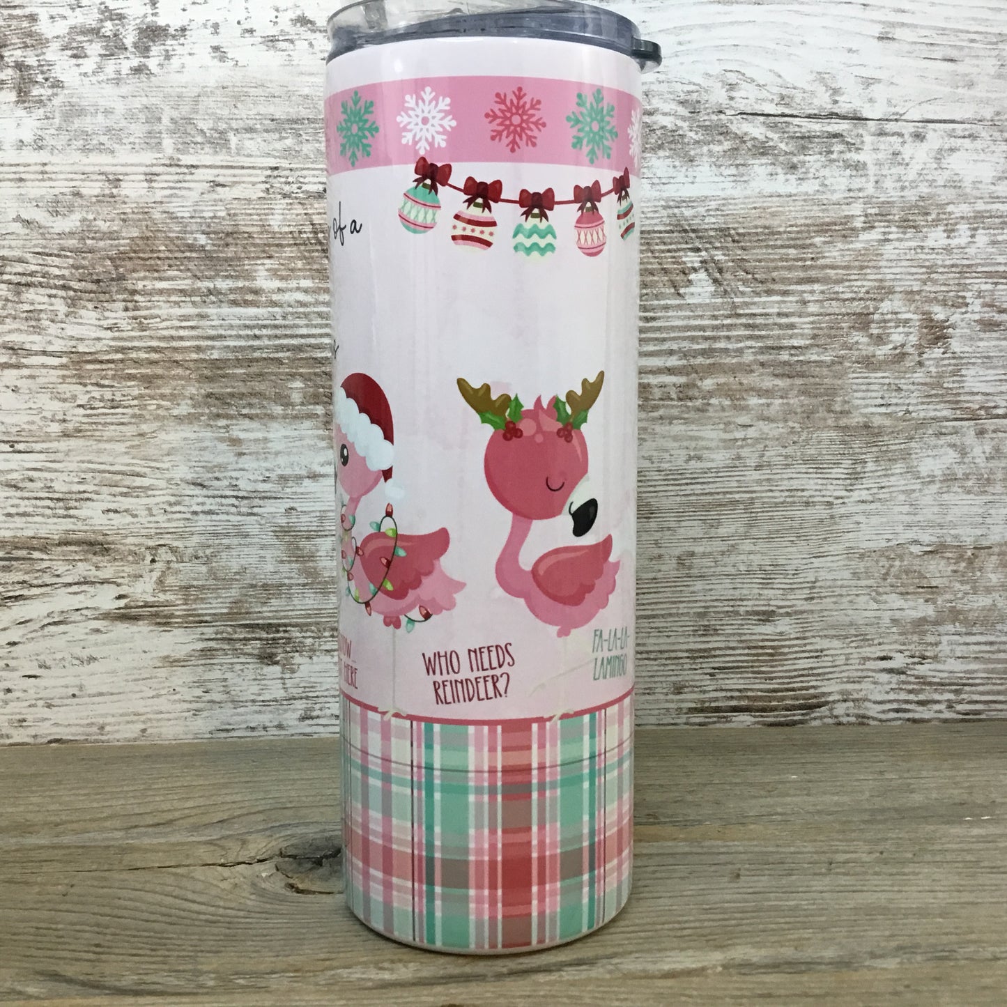 Flamingo Pink Christmas 20 oz Skinny Tumbler with Straw & Lid