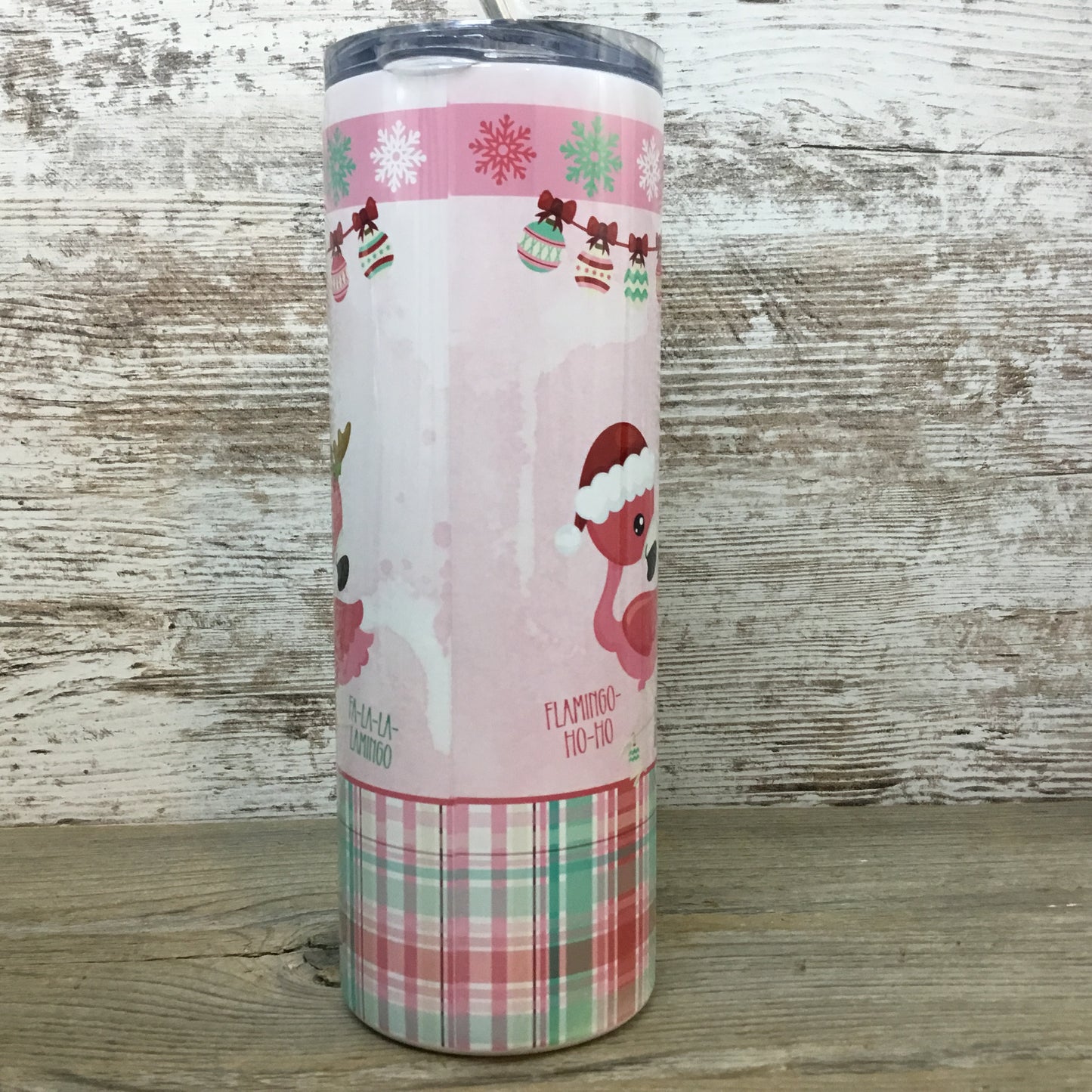 Flamingo Pink Christmas 20 oz Skinny Tumbler with Straw & Lid