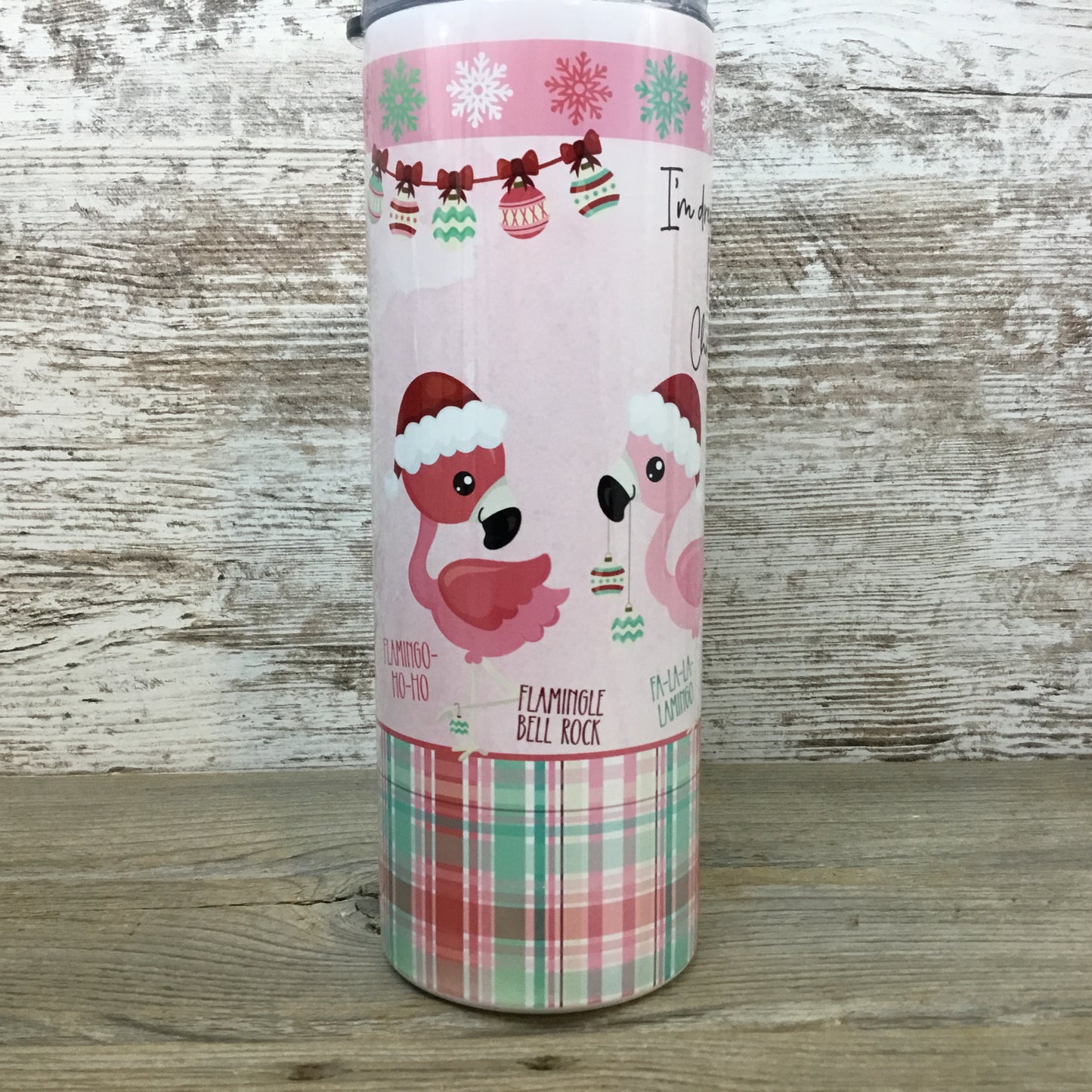 Flamingo Pink Christmas 20 oz Skinny Tumbler with Straw & Lid