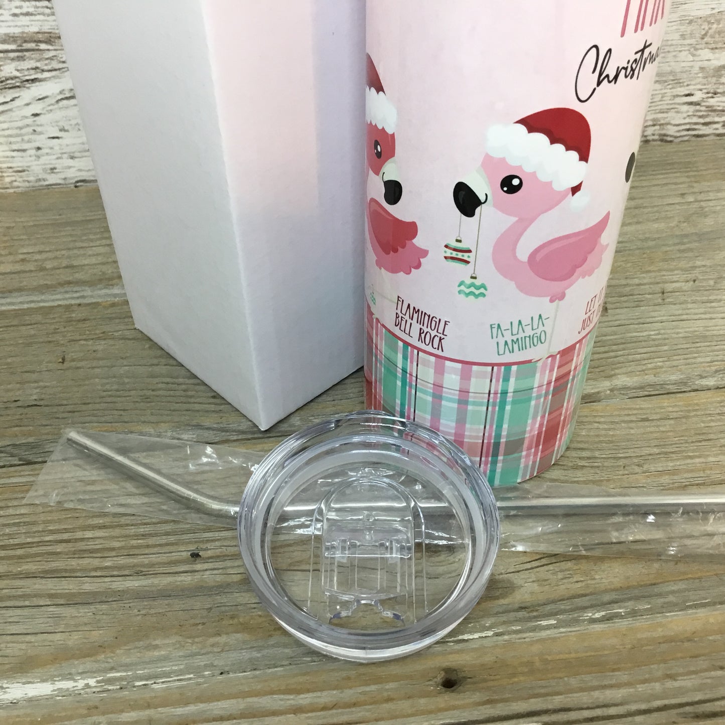 Flamingo Pink Christmas 20 oz Skinny Tumbler with Straw & Lid