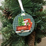 Red Truck Pig Christmas Ornament