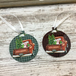 Red Truck Pig Christmas Ornament Double Sided