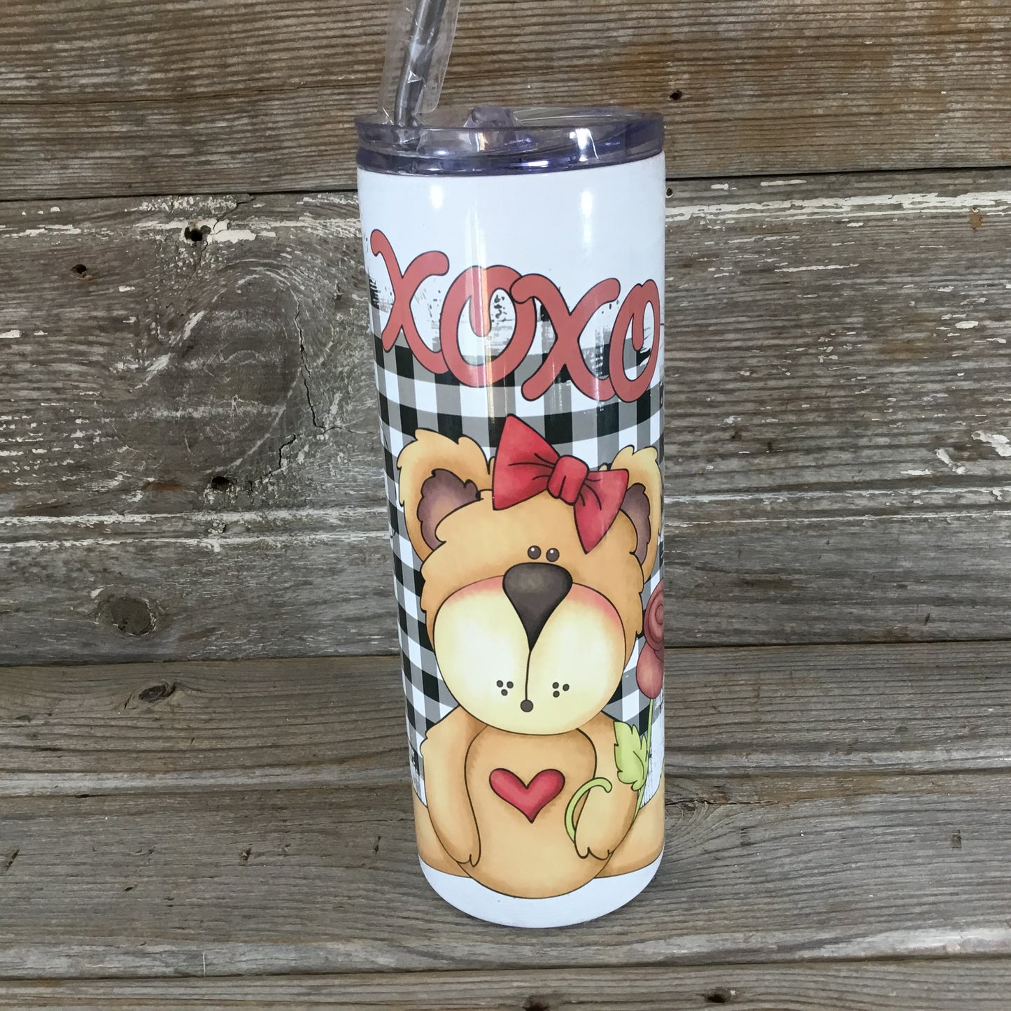 XOXO Teddy Bear Love 20 oz Skinny Tumbler with Straw & Lid