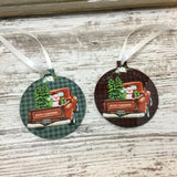 Red Truck Pig Christmas Ornament Double Sided