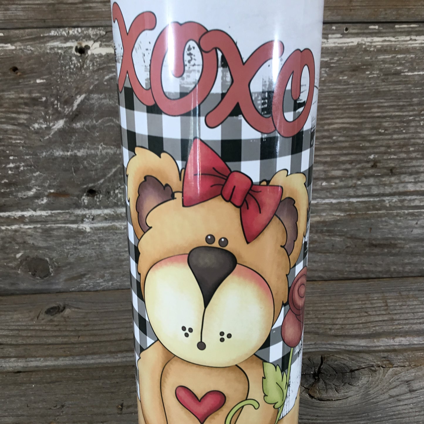 XOXO Teddy Bear Love 20 oz Skinny Tumbler with Straw & Lid