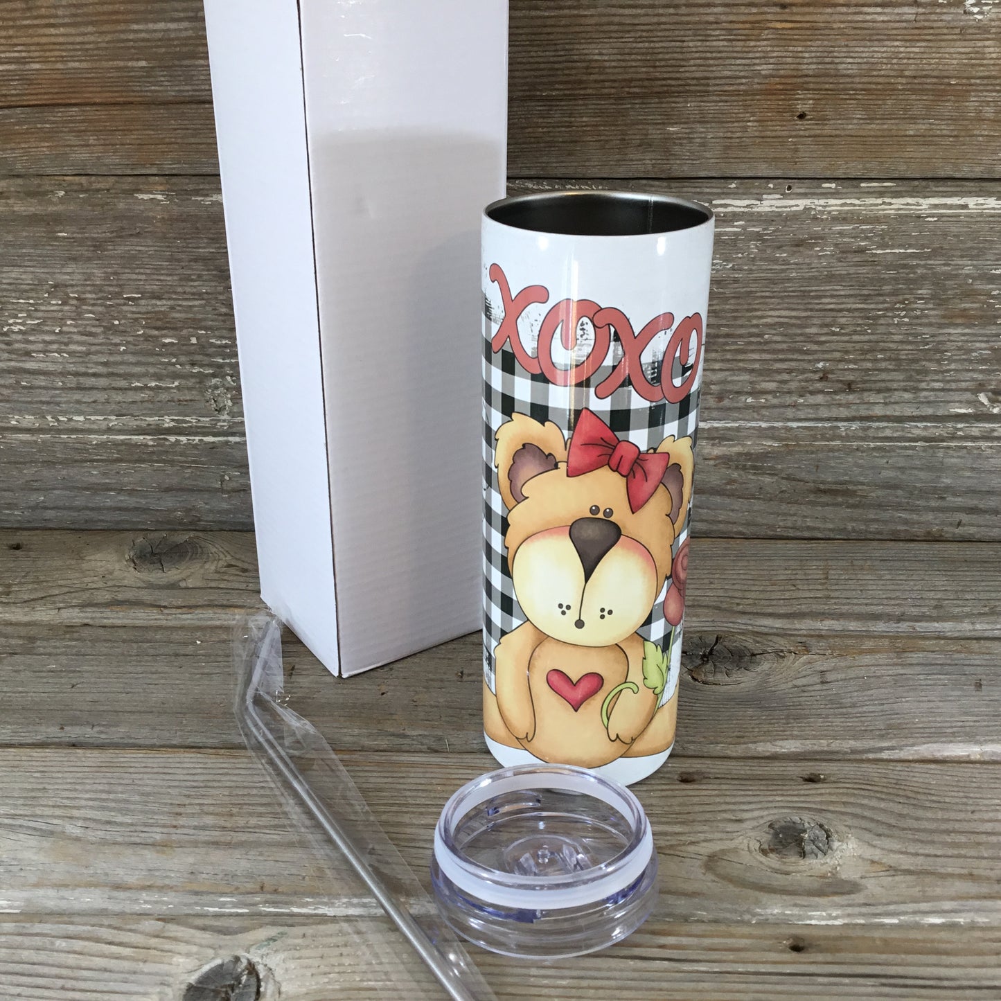 XOXO Teddy Bear Love 20 oz Skinny Tumbler with Straw & Lid