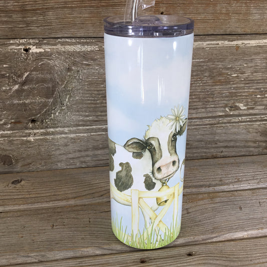 Holstein Cow Friends 20 oz Skinny Tumbler with Straw & Lid