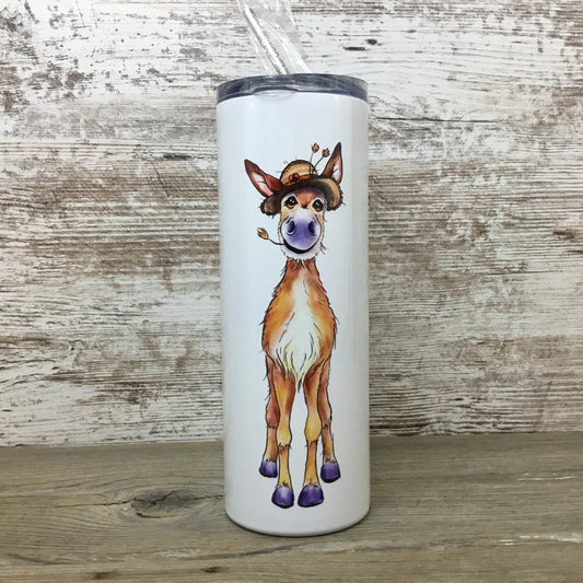 Watercolor Donkey 20 oz Skinny Tumbler with Straw & Lid