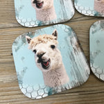 Alpaca Rustic Wood Hardboard Coasters, Set of 4