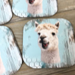 Alpaca Rustic Wood Hardboard Coasters, Set of 4