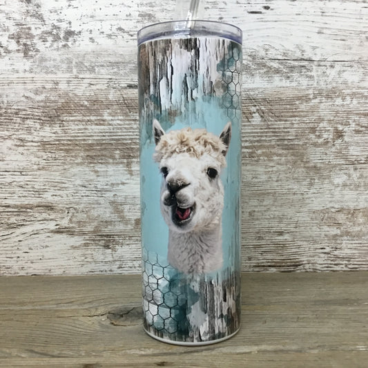 Alpaca Rustic Wood 20 oz Skinny Tumbler