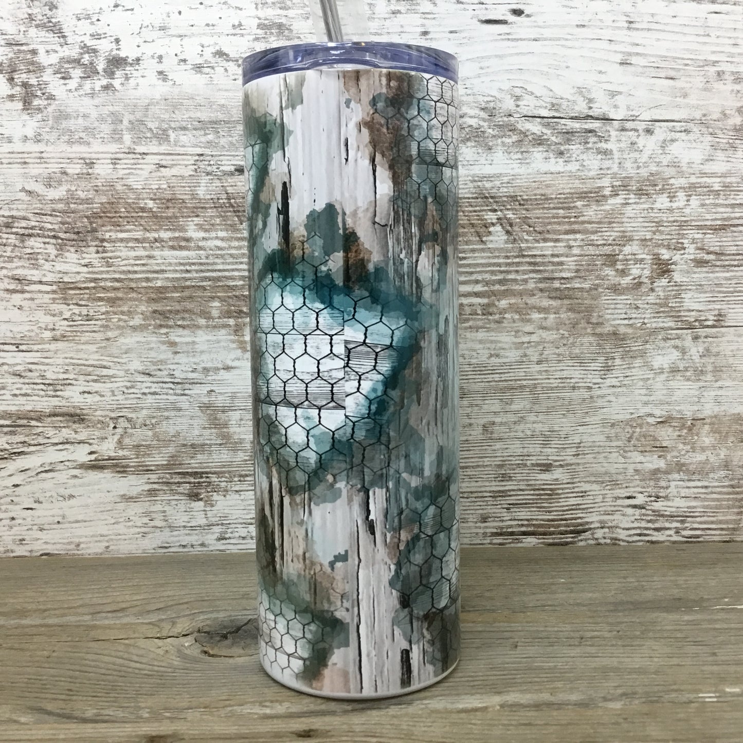 Alpaca Rustic Wood 20 oz Skinny Tumbler with Straw & Lid