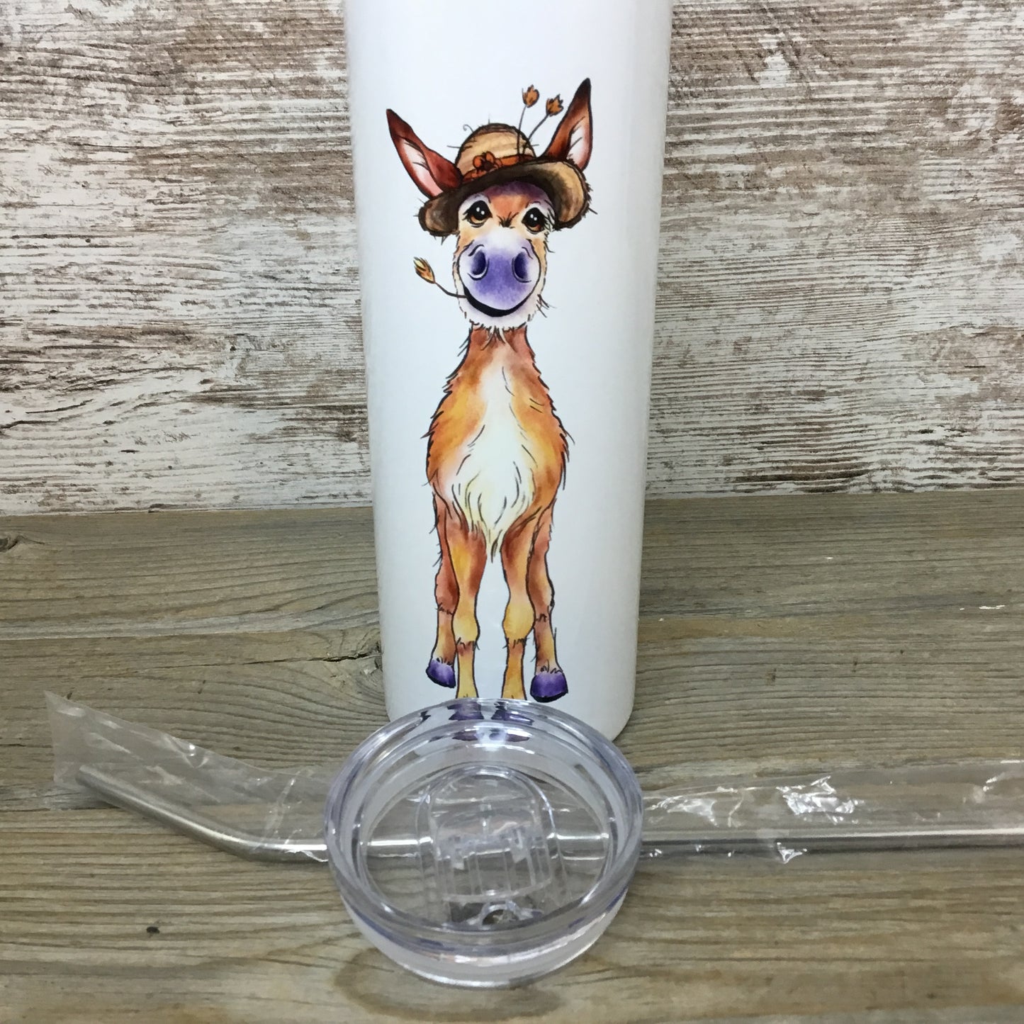 Watercolor Donkey 20 oz Skinny Tumbler with Straw & Lid