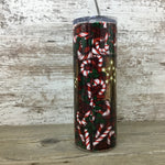 Christmas Cow 20 oz Skinny Tumbler with Straw & Lid - Candy Cane Design