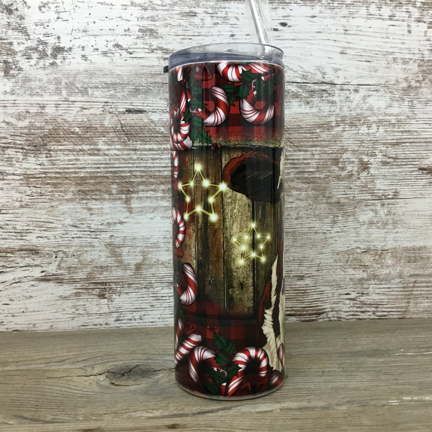 Christmas Cow 20 oz Skinny Tumbler with Straw & Lid - Candy Cane Design