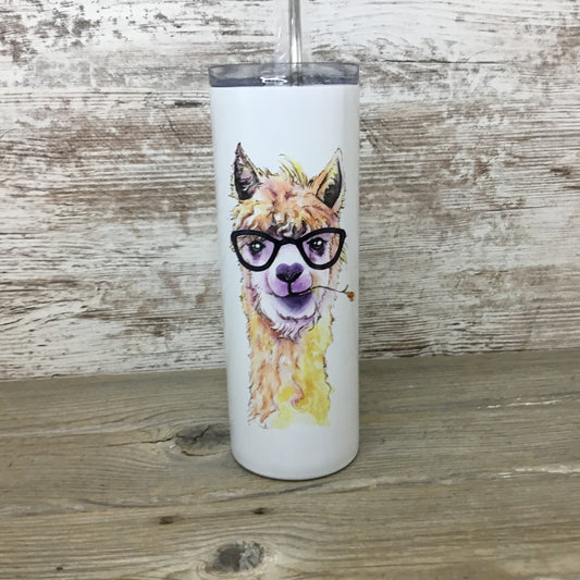 Watercolor Alpacas 20 oz Skinny Tumbler with Straw & Lid