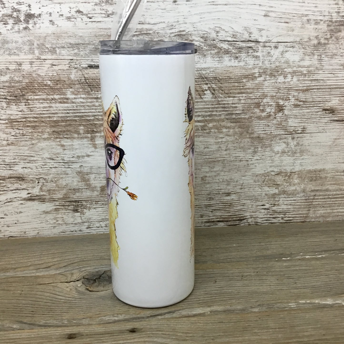 Watercolor Alpacas 20 oz Skinny Tumbler with Straw & Lid