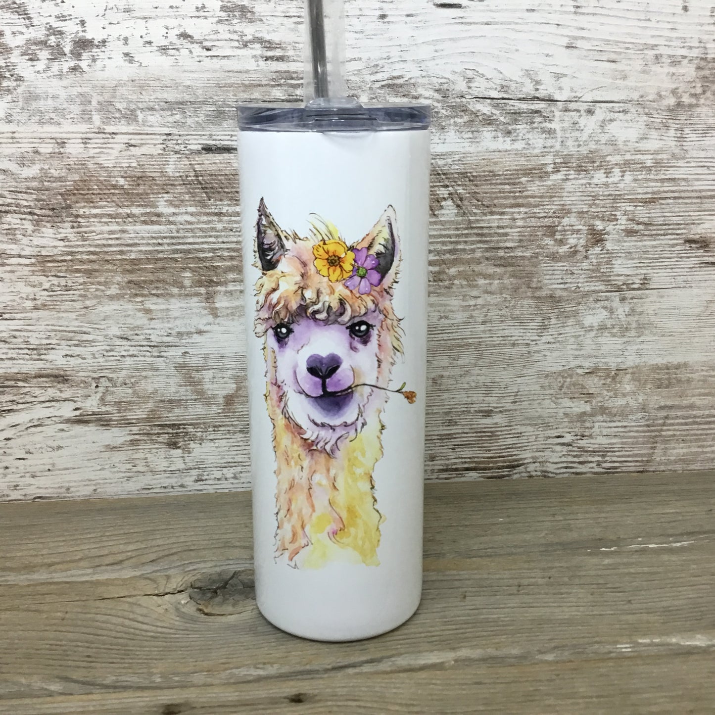 Watercolor Alpacas 20 oz Skinny Tumbler with Straw & Lid