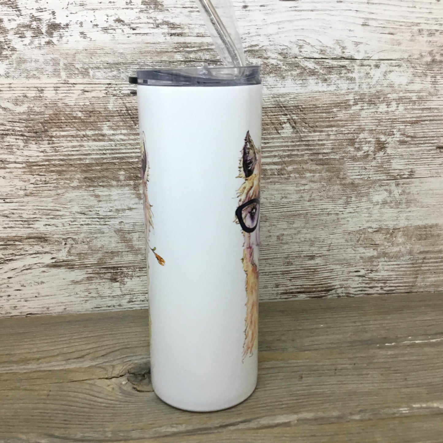 Watercolor Alpacas 20 oz Skinny Tumbler with Straw & Lid