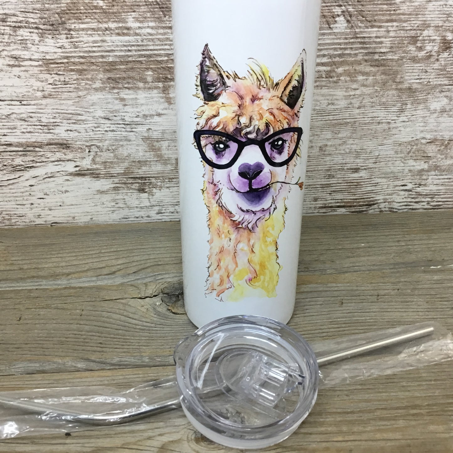 Watercolor Alpacas 20 oz Skinny Tumbler with Straw & Lid