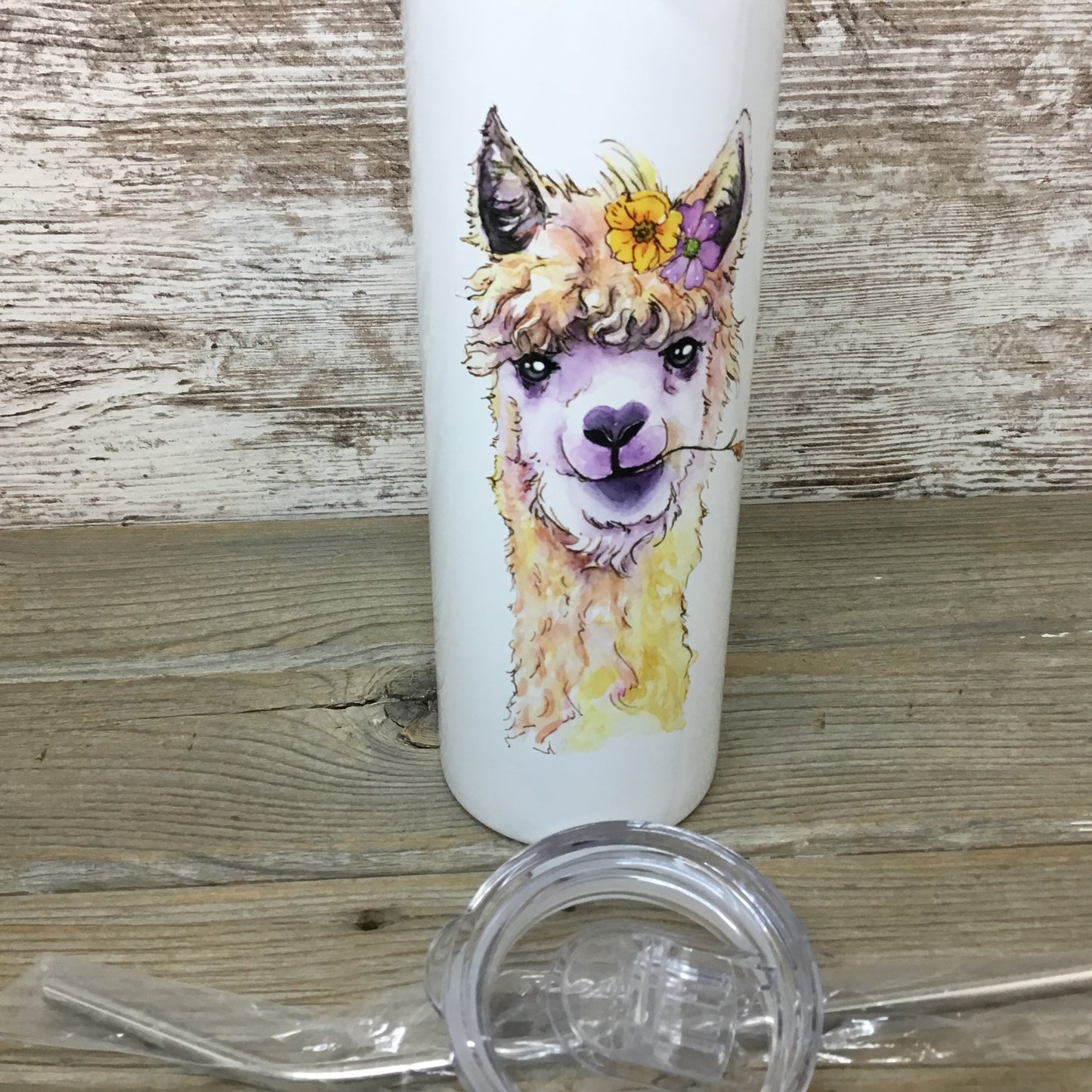 Watercolor Alpacas 20 oz Skinny Tumbler with Straw & Lid