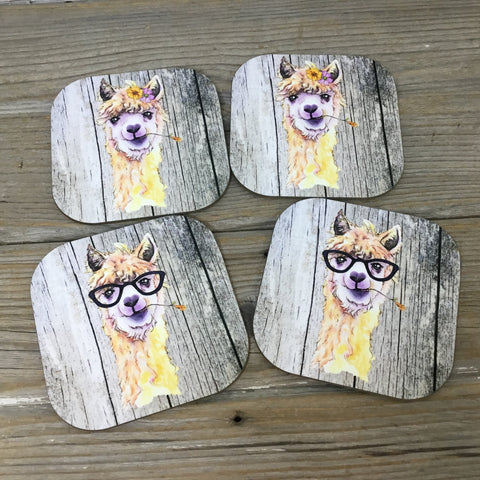 Watercolor Alpaca Hardboard Coasters