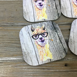 Watercolor Alpaca Hardboard Coasters, Set of 4