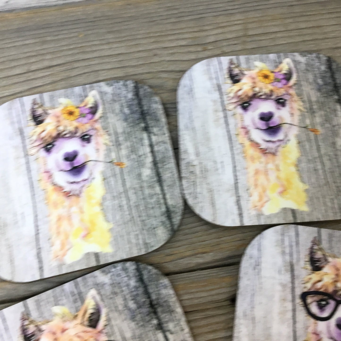 Watercolor Alpaca Hardboard Coasters, Set of 4