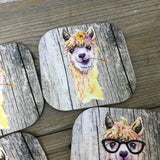 Watercolor Alpaca Hardboard Coasters, Set of 4