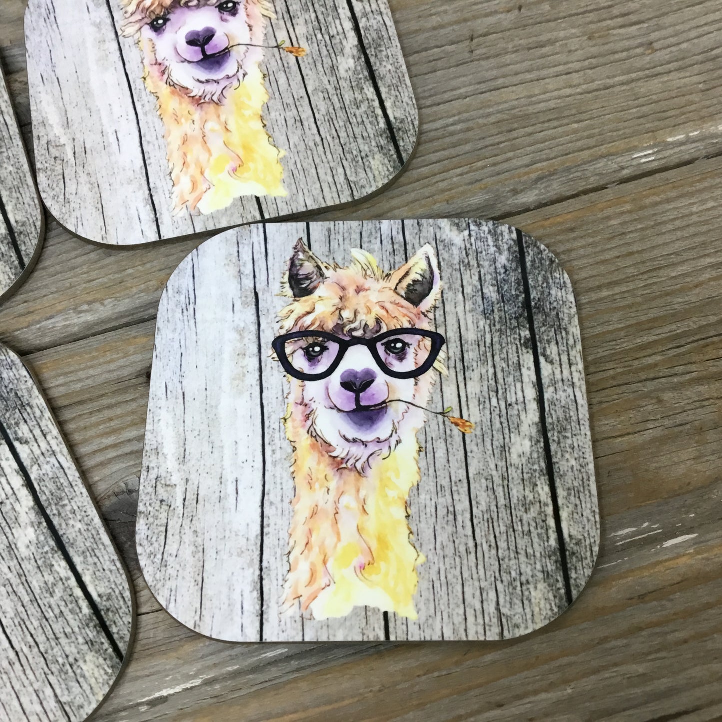 Watercolor Alpaca Hardboard Coasters, Set of 4