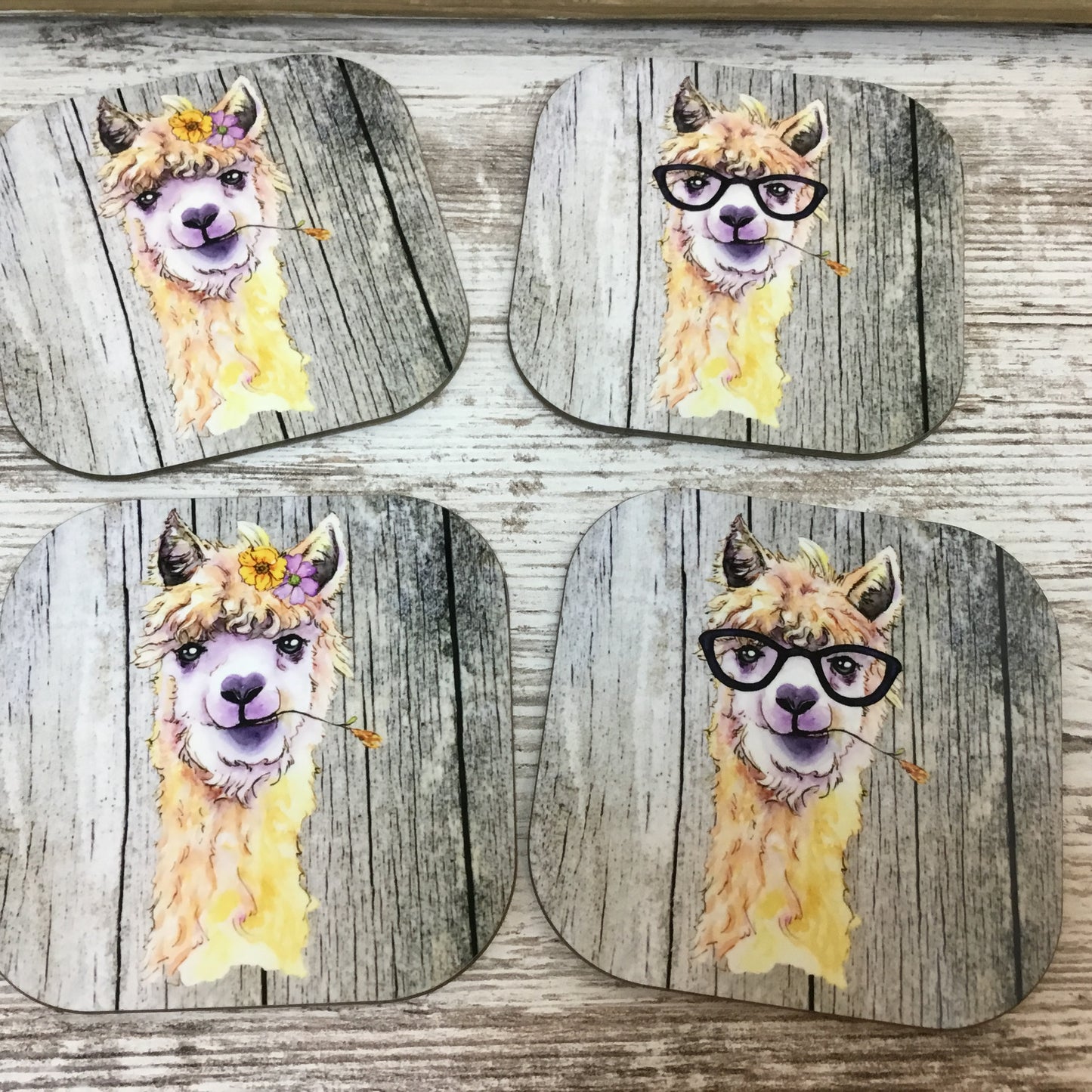 Watercolor Alpaca Hardboard Coasters, Set of 4