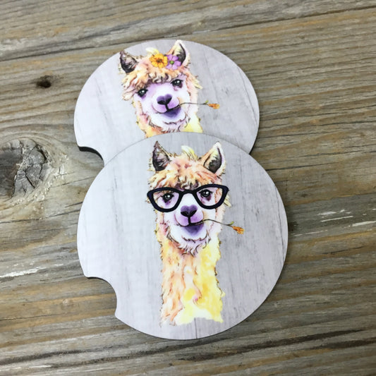 Watercolor Alpaca Car Coasters