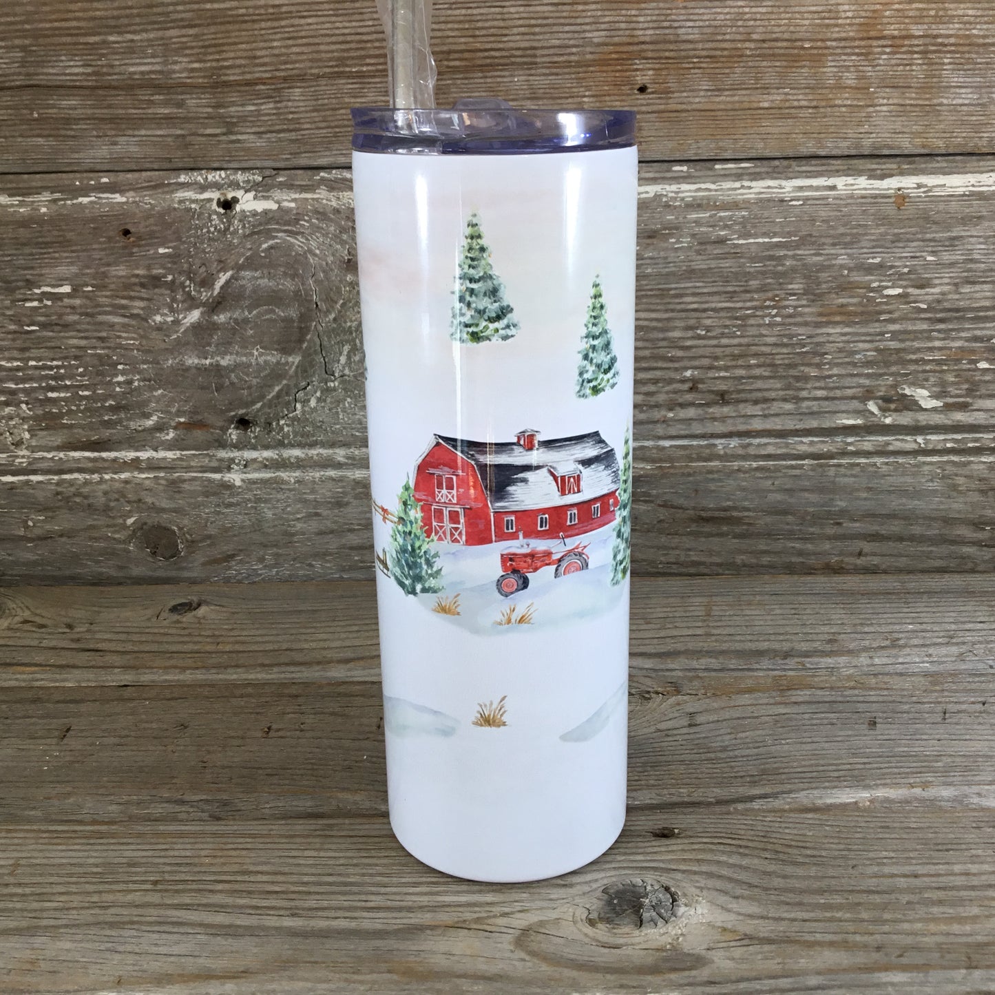 Winter on the Farm 20 oz Skinny Tumbler with Straw & Lid