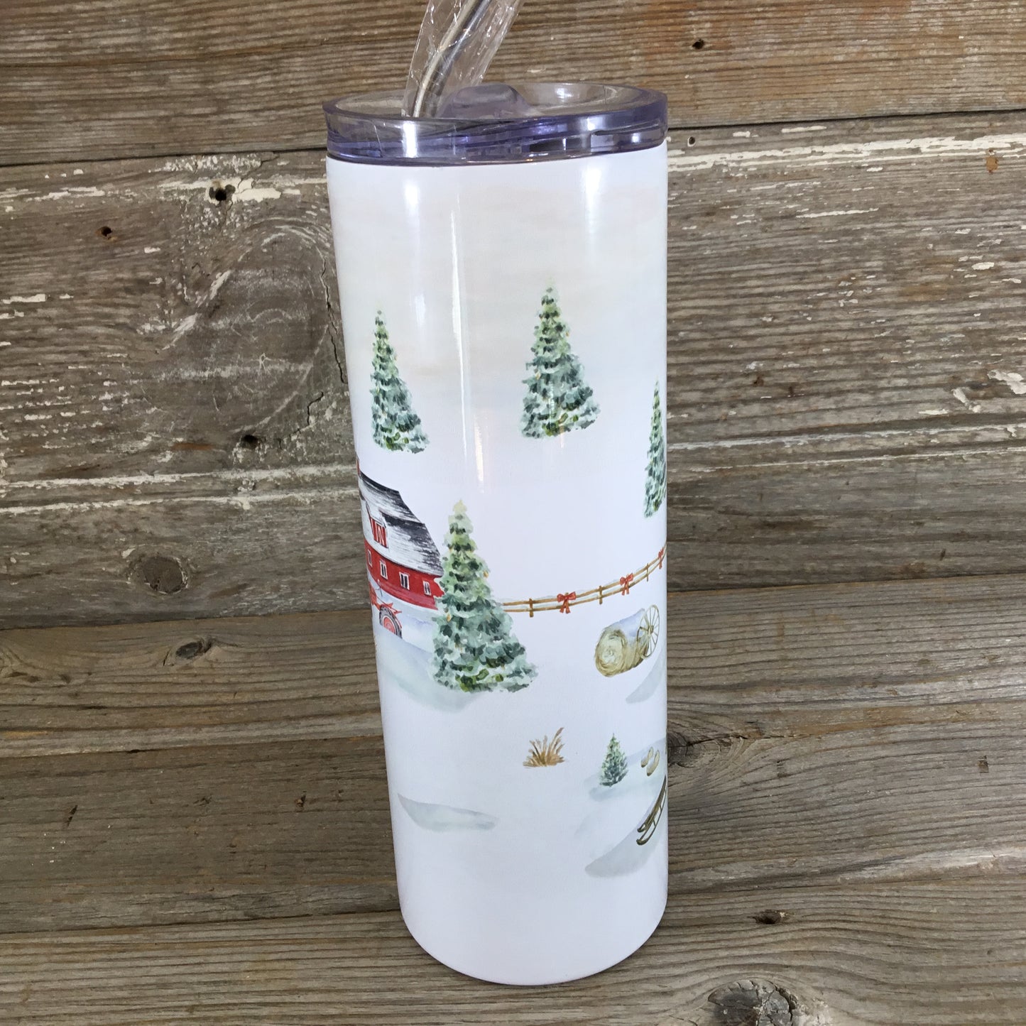 Winter on the Farm 20 oz Skinny Tumbler with Straw & Lid