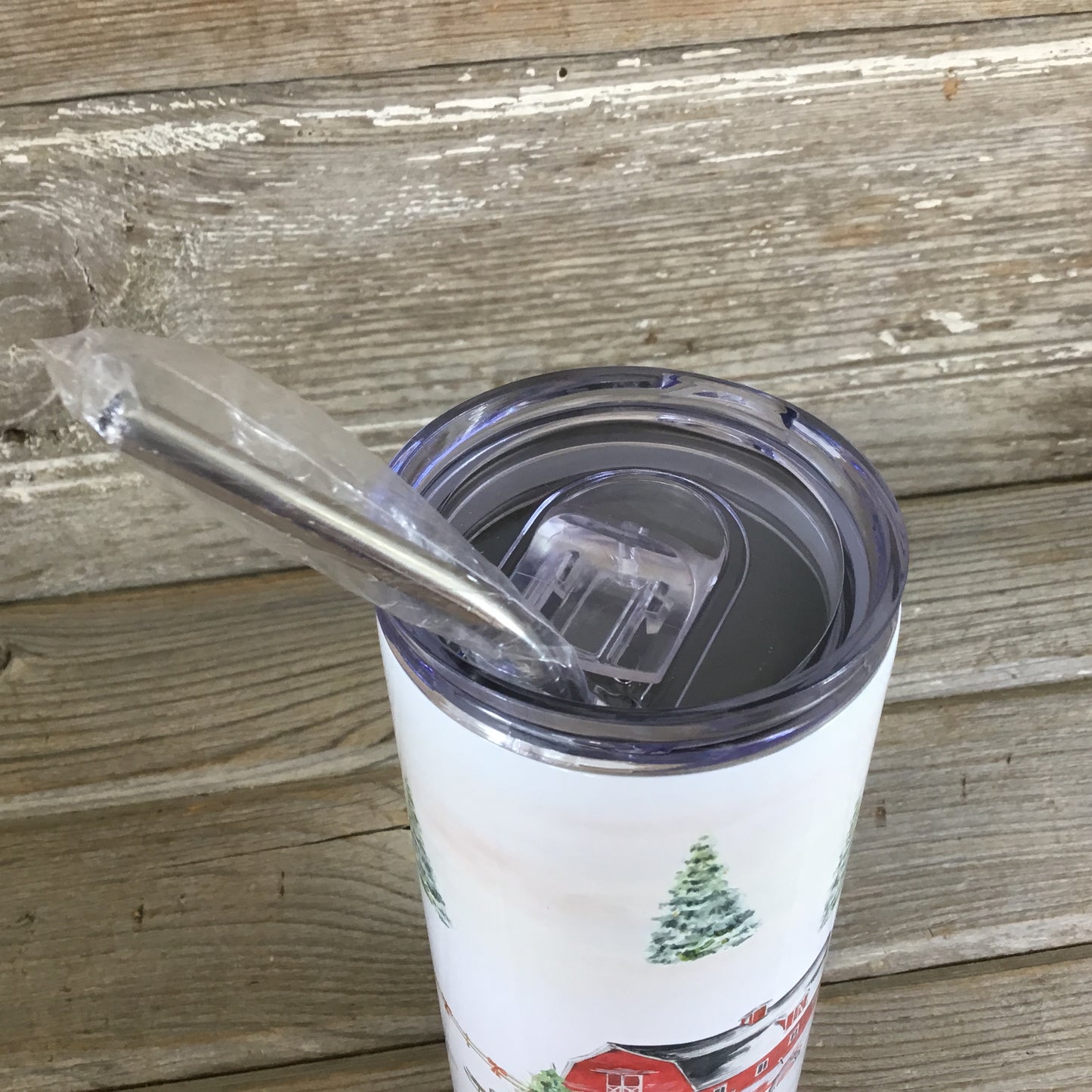 Winter on the Farm 20 oz Skinny Tumbler with Straw & Lid