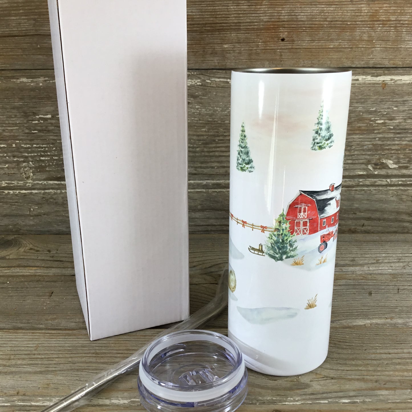 Winter on the Farm 20 oz Skinny Tumbler with Straw & Lid