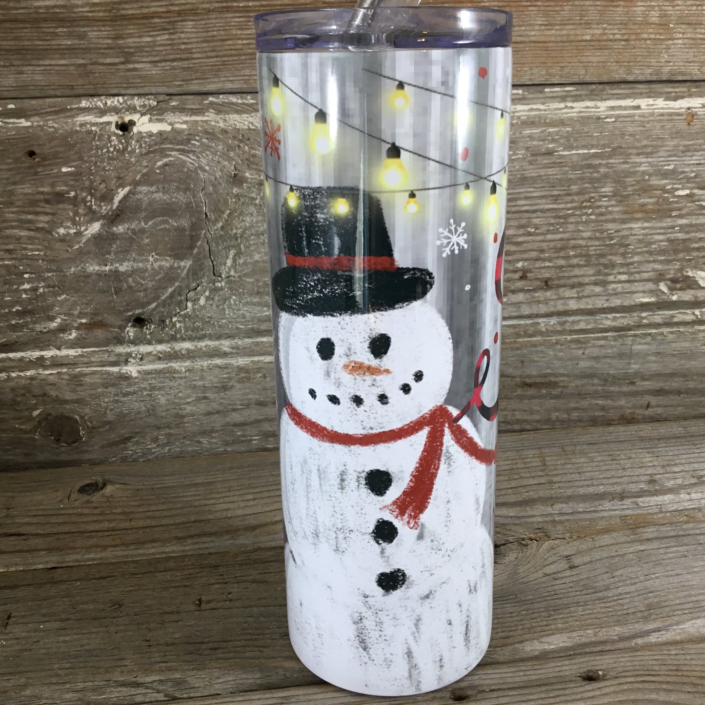 Rustic Let It Snow Snowman 20 oz Skinny Tumbler 