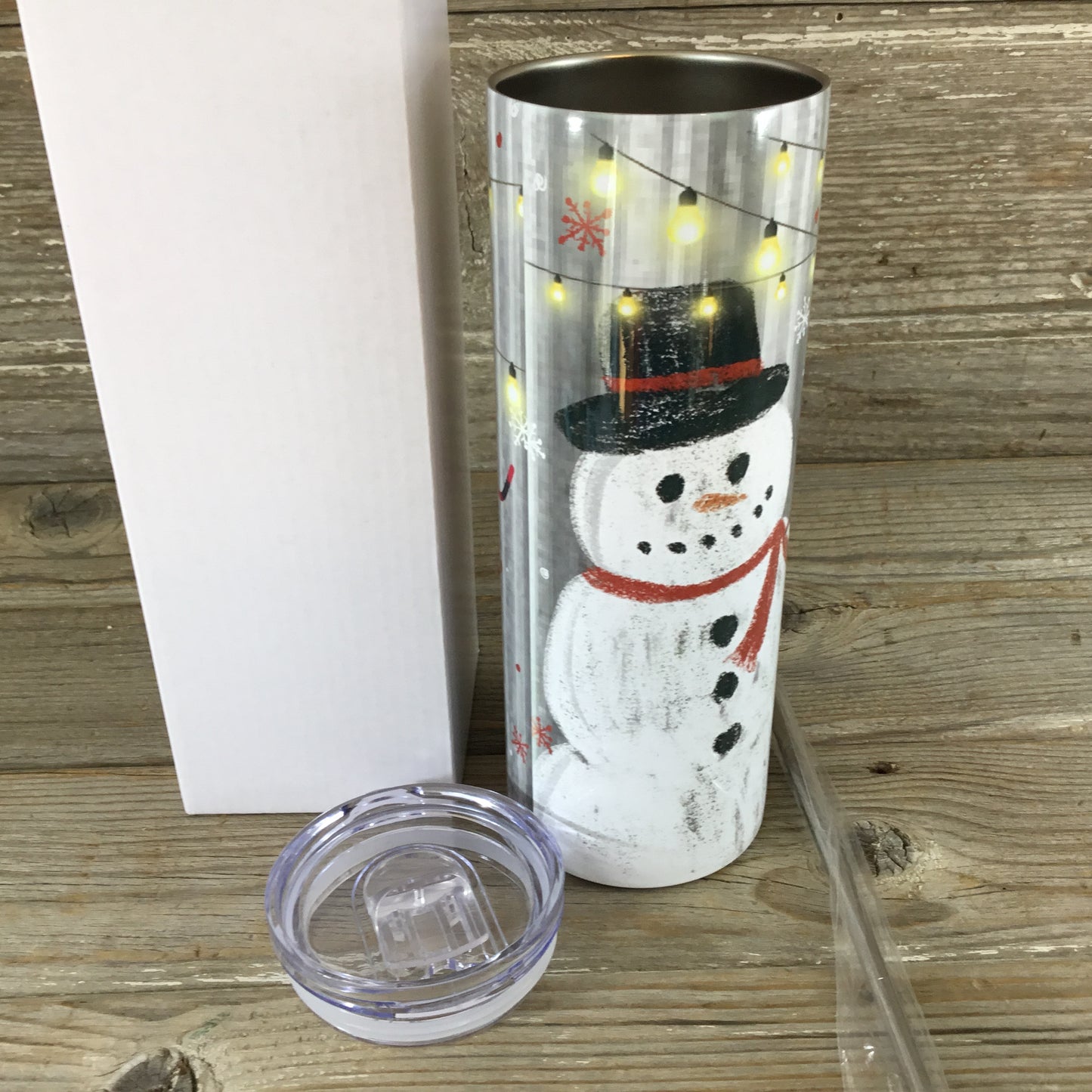 Rustic Let It Snow Snowman 20 oz Skinny Tumbler with Straw & Lid