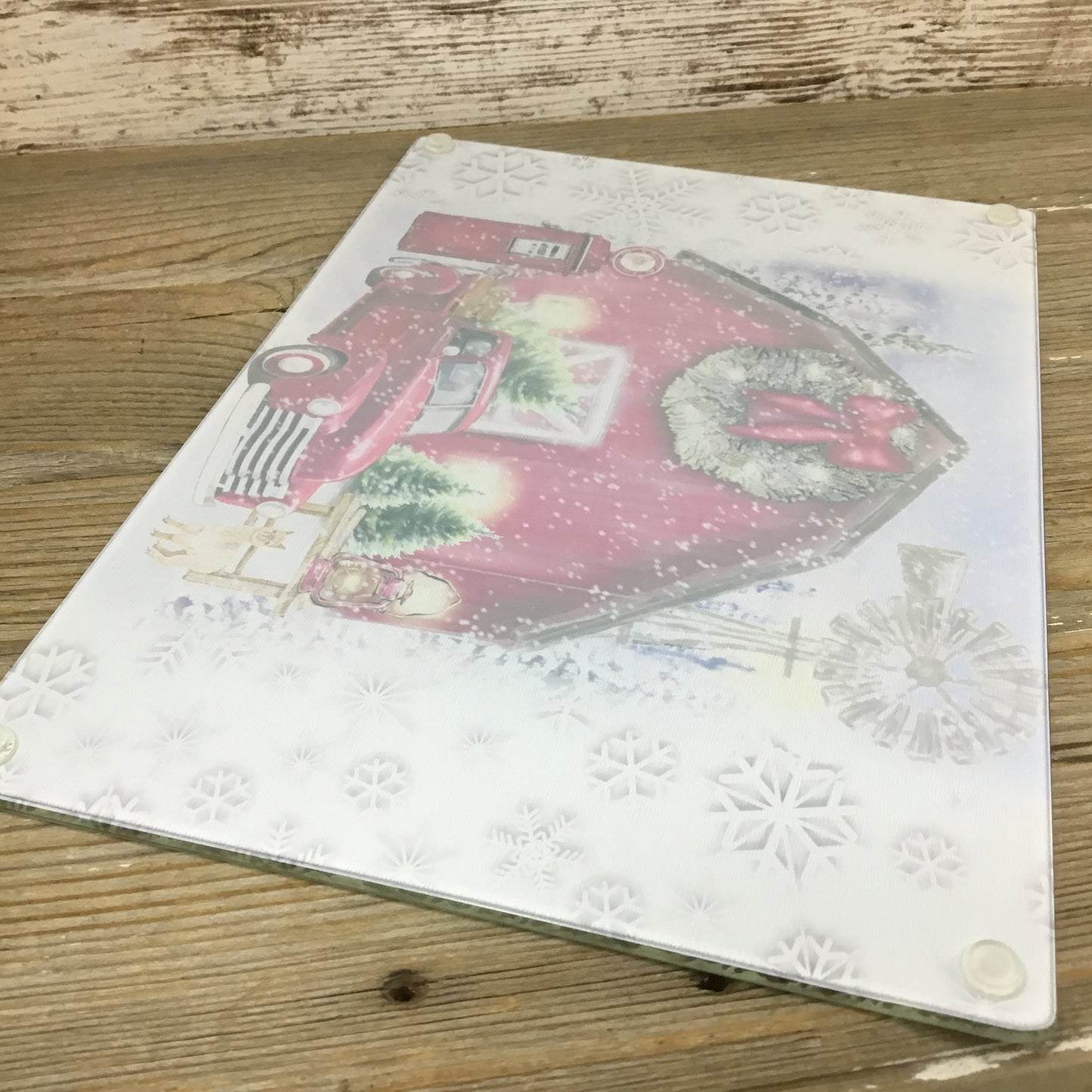 Red Truck Christmas on the Farm Alpaca Glass Cutting Board