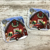 Red Truck Christmas on the Farm Alpaca Hardboard Coasters, Set of 4