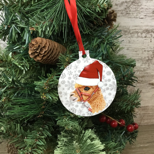 Alpaca Santa Christmas Ornament