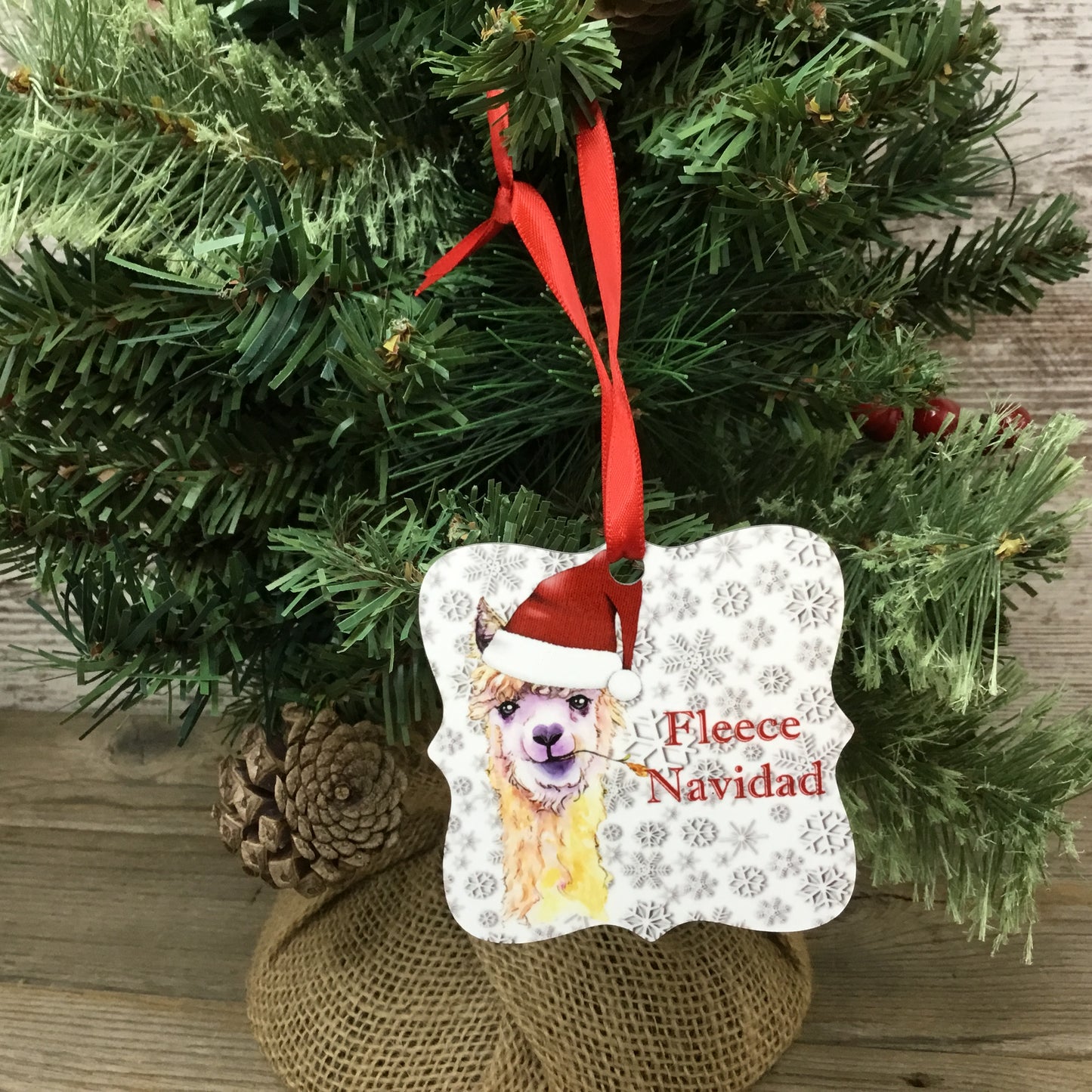 Fleece Navidad Alpaca Santa Christmas Ornament Double Sided