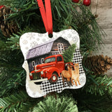 Red Truck Alpaca Christmas Ornament 