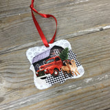 Red Truck Alpaca Christmas Ornament Double Sided