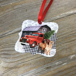 Red Truck Alpaca Christmas Ornament Double Sided