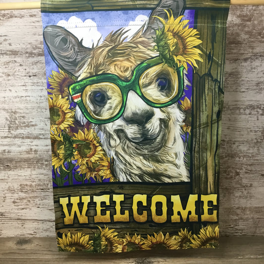 Welcome Alpaca with Glasses Garden Flag