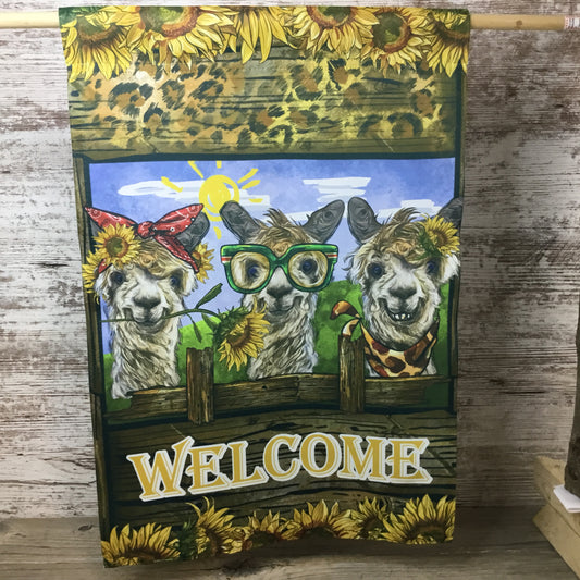 Welcome Funny Alpaca Trio Garden Flag